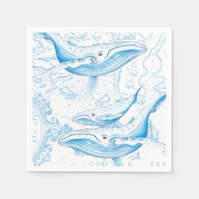 Blue Whales Family White Napkins (Front)