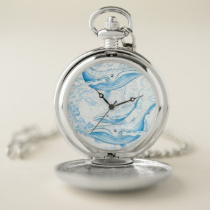 Blue Whales Family White Pocket Watch