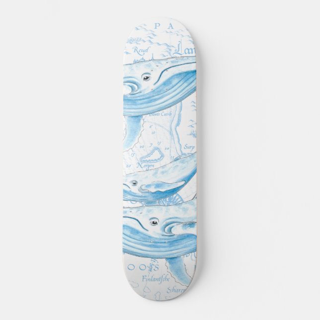 Blue Whales Family White Skateboard (Front)