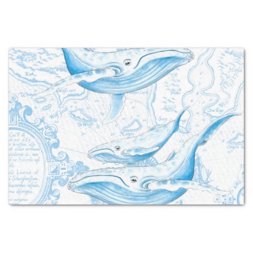 Blue Whales Family White Tissue Paper