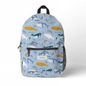 Blue whales - ocean animals personalized name printed backpack