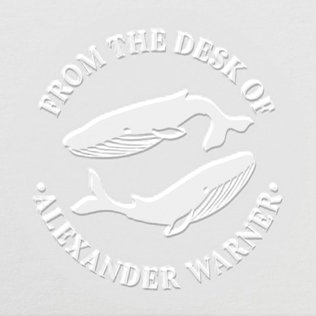 Blue Whales Ocean Theme Round “from the desk of” Embosser (Design)