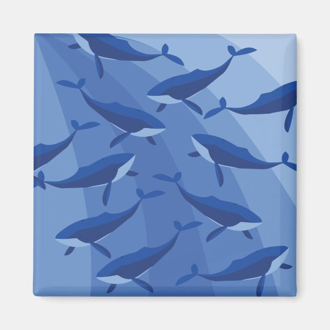Blue Whales on waves illustration Magnet (Front)