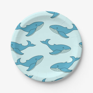 Blue Whales Pattern Ocean-Themed Party Paper Plates