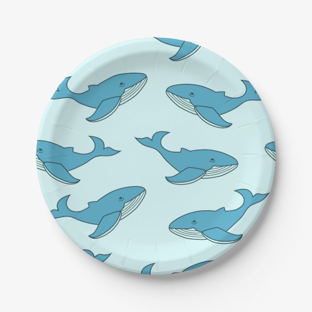 Blue Whales Pattern Ocean-Themed Party Paper Plates (Front)