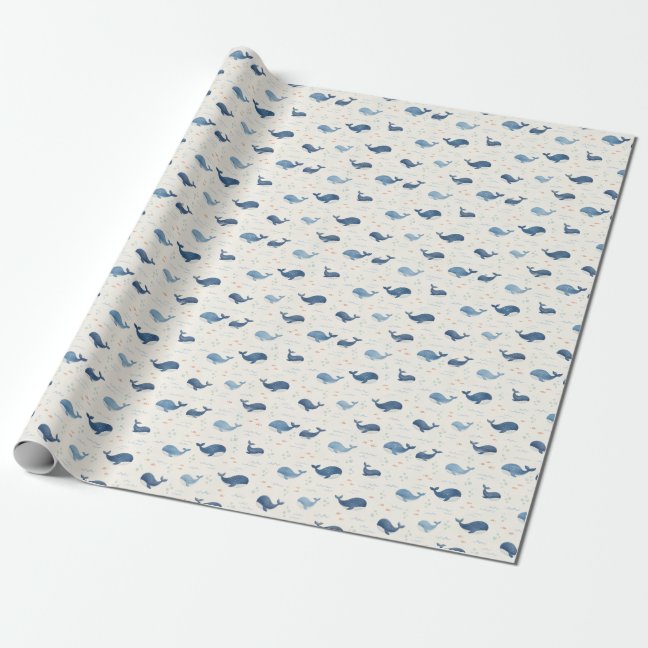 Blue Whales Pattern with Little Stars Wrapping Paper