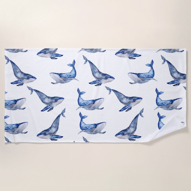 Blue Whales Sea Life Beach Towel (Front)