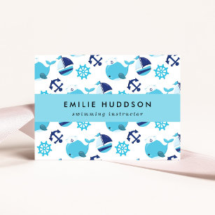 Blue Whales, Swim Instructor, Swimming Coach Business Card