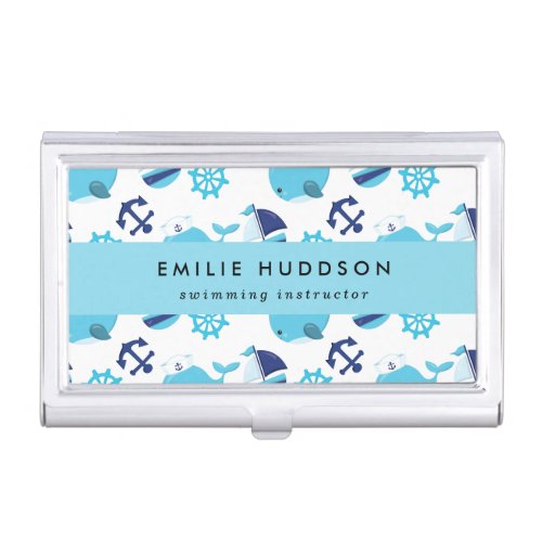 Blue Whales Swim Instructor Swimming Coach Business Card Case