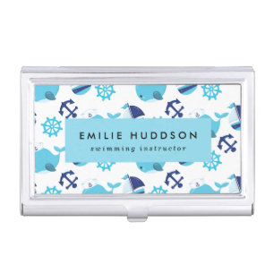 Blue Whales, Swim Instructor, Swimming Coach Business Card Case