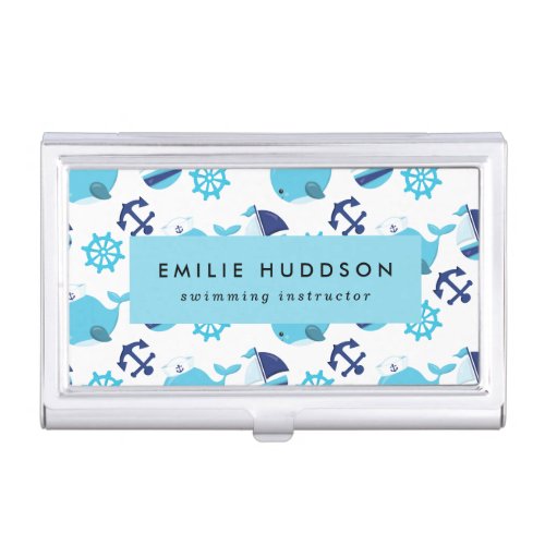 Blue Whales Swim Instructor Swimming Coach Business Card Case