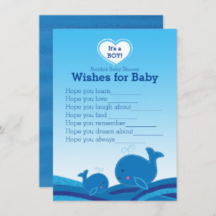 Blue Whales Wishes for Baby Shower Game Invitation