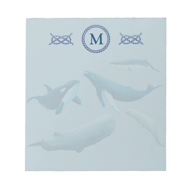 Blue Whales with Monogram Notepad (Front)