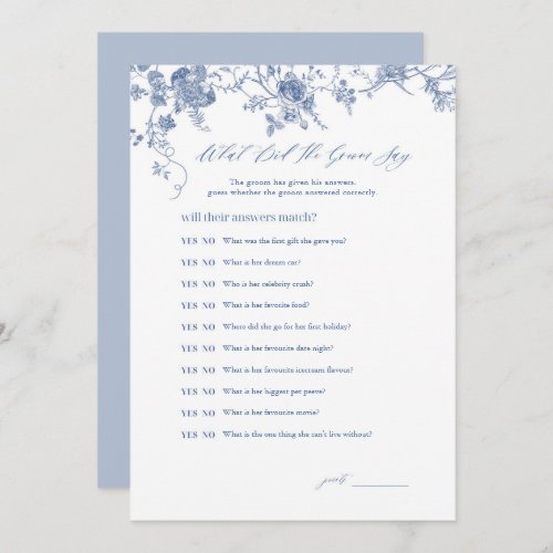 Blue What Did The Groom Say Bridal Game Cards