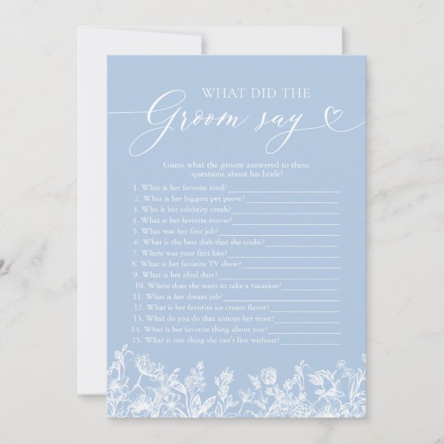 Blue What Did The Groom Say Bridal Shower Game Invitation (Front)