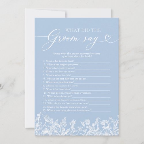 Blue What Did The Groom Say Bridal Shower Game Invitation