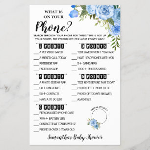Blue What is on your Phone Baby Shower Game card Flyer