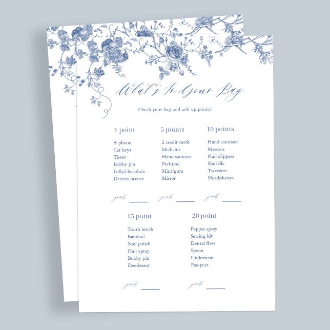 Blue What's In Your Bag Bridal Shower Game Cards (Creator Uploaded)