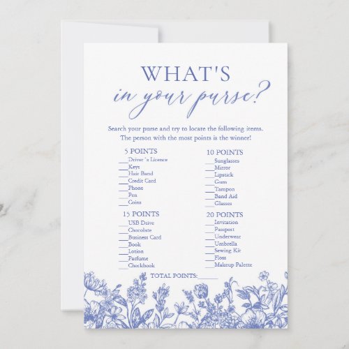 Blue Whats In Your Purse Bridal Shower Game Invitation