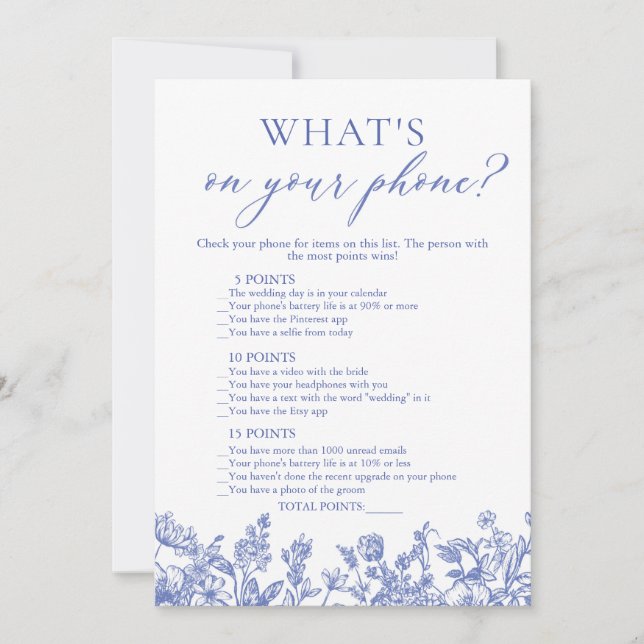 Blue What's On Your Phone Bridal Shower Game Invitation (Front)