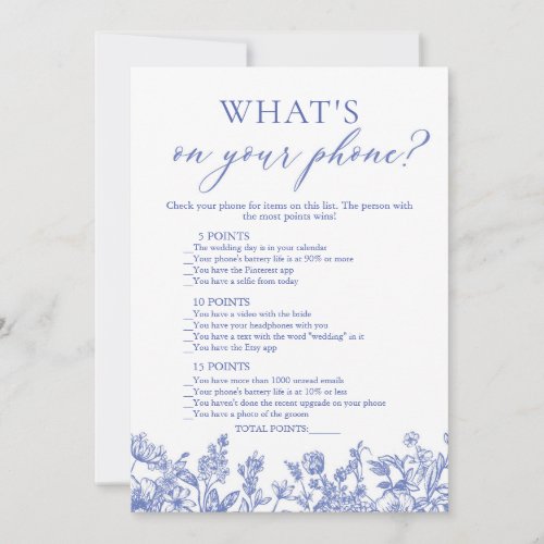 Blue Whats On Your Phone Bridal Shower Game Invitation