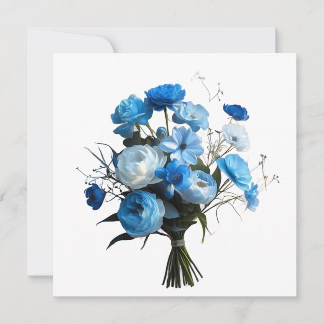 Blue & Whiite Flowers Holiday Card (Front)