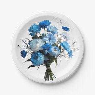 Blue & Whiite Flowers Paper Plates