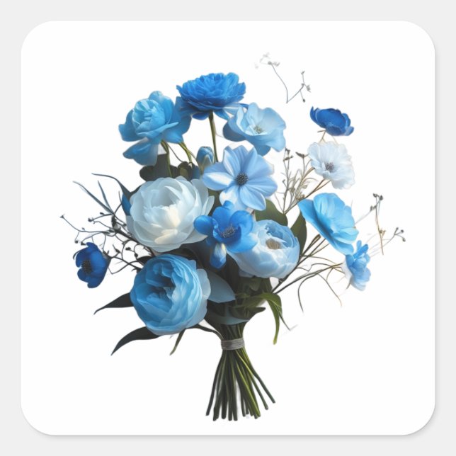 Blue & Whiite Flowers Square Sticker (Front)