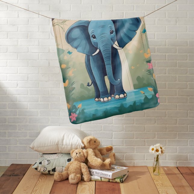 Blue Whimsical Baby Elephant, Blanket (In Situ)