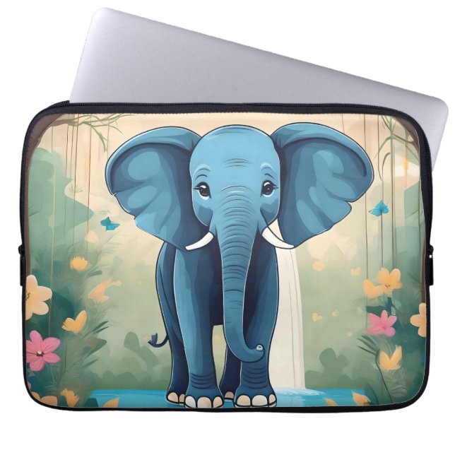 Blue Whimsical Baby Elephant, Laptop Sleeve (Front)