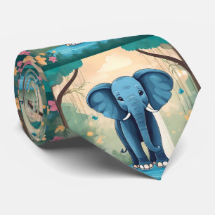 Blue Whimsical Baby Elephant, Neck Tie