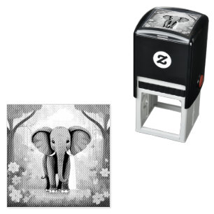 Blue Whimsical Baby Elephant, Self-inking Stamp