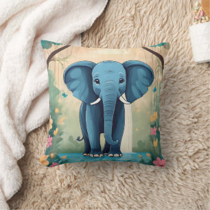 Blue Whimsical Baby Elephant, Throw Pillow
