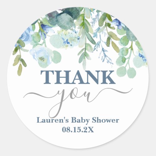 Blue Whimsical Baby Shower Classic Round Sticker