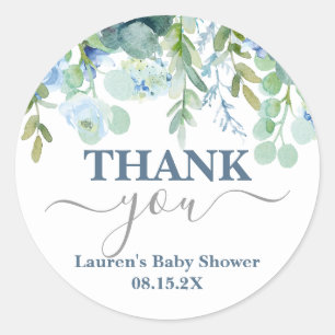 Blue Whimsical Baby Shower Classic Round Sticker