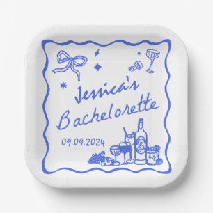 Blue Whimsical Beach Bachelorette Party Paper Plates