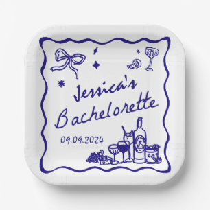 Blue Whimsical Beach Bachelorette Party Paper Plates