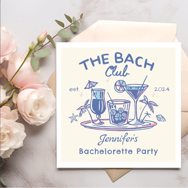 Blue Whimsical Beach Cocktail Bachelorette Party Napkins (Creator Uploaded)