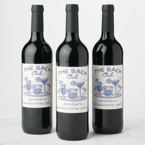 Blue Whimsical Beach Cocktail Bachelorette Party Wine Label