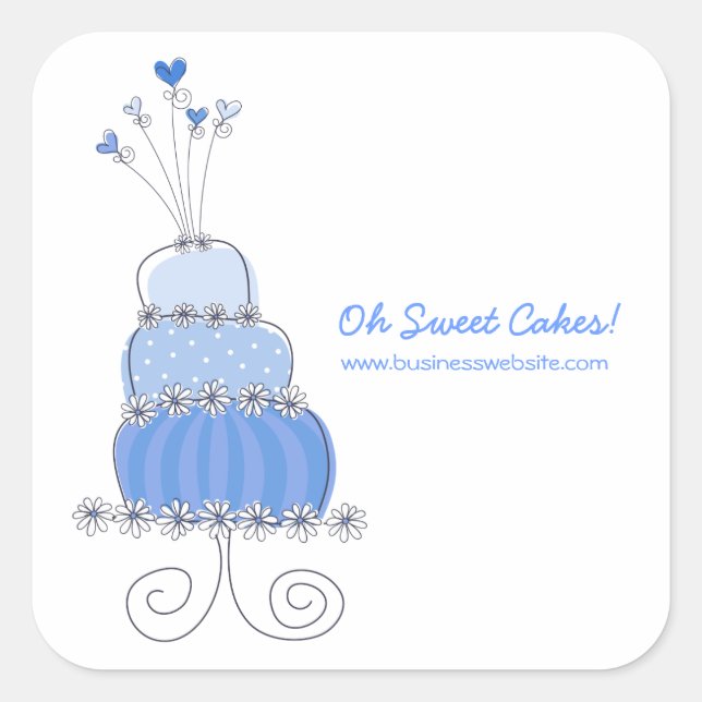 Blue Whimsical Chic Wedding Cake Sticker (Front)