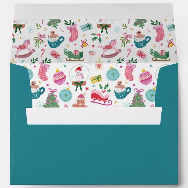 Blue Whimsical Christmas Return Address Envelope (Bring Festive Charm to Holiday Mail with Colorful Christmas Doodles — by Painted Paperie)