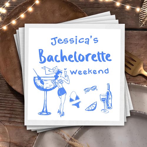 Blue Whimsical Cocktail Bachelorette Party Napkins