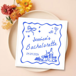 Blue Whimsical Cocktail Bachelorette Party Napkins