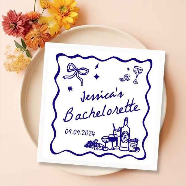 Blue Whimsical Cocktail Bachelorette Party Napkins (Creator Uploaded)