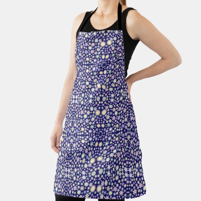 Blue Whimsical Colorful Flowers Apron (Insitu)