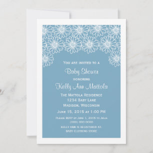 Blue Whimsical Daisies Baby Shower Invite