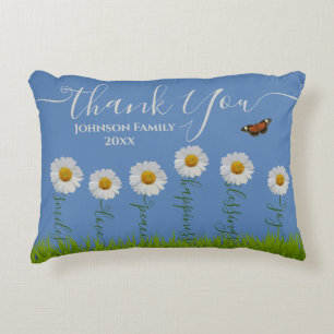 Blue Whimsical Daisy Thank You Floral Thanksgiving Accent Pillow