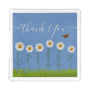 Blue Whimsical Daisy Thank You Floral Thanksgiving Acrylic Tray