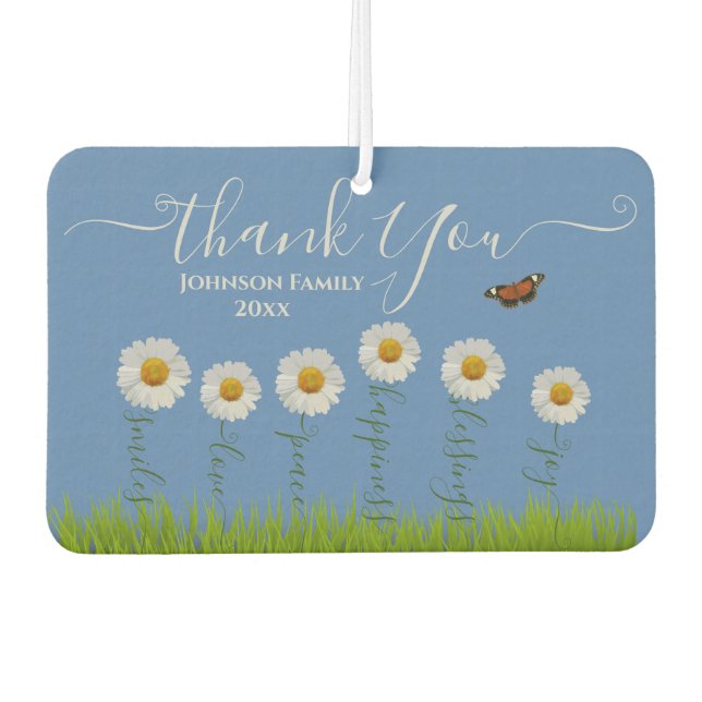 Blue Whimsical Daisy Thank You Floral Thanksgiving Air Freshener (Front)