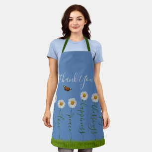 Blue Whimsical Daisy Thank You Floral Thanksgiving Apron